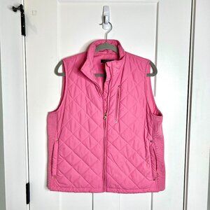 Lauren Ralph Lauren Pink Quilted Zip Puffer Vest Equestrian Preppy Classic Large
